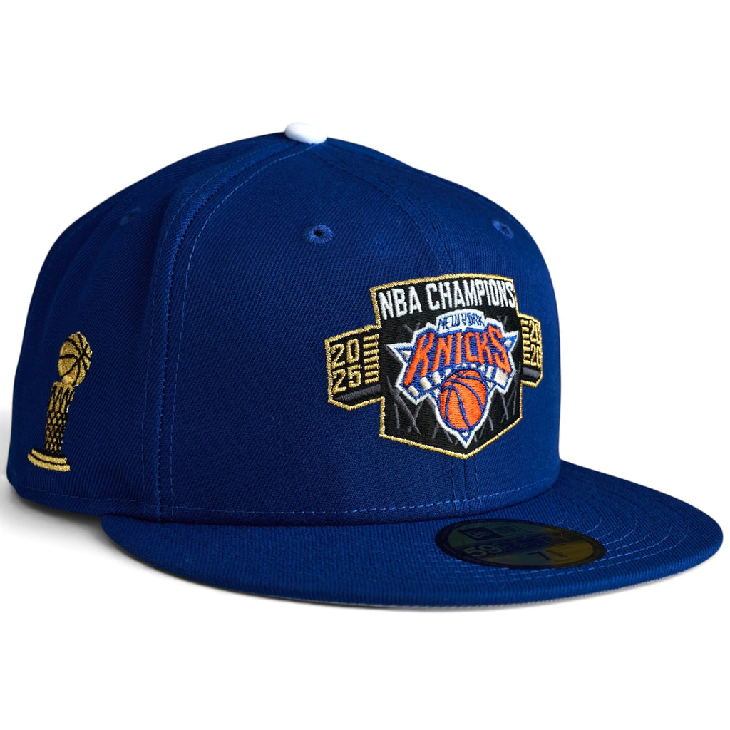 New York Knicks 🏆 2026 NBA CHAMP LOCKERROOM FITTED 🏆 New Era 59Fifty Fitted Hat - Blue