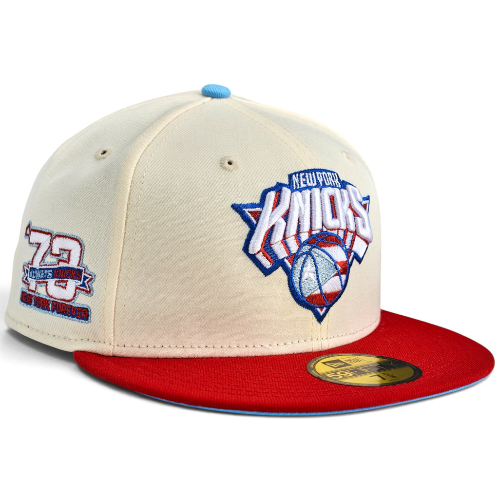 New York Knicks 🇵🇷 GTA 🇵🇷 New Era 59Fifty Fitted Hat - Chrome White / Red