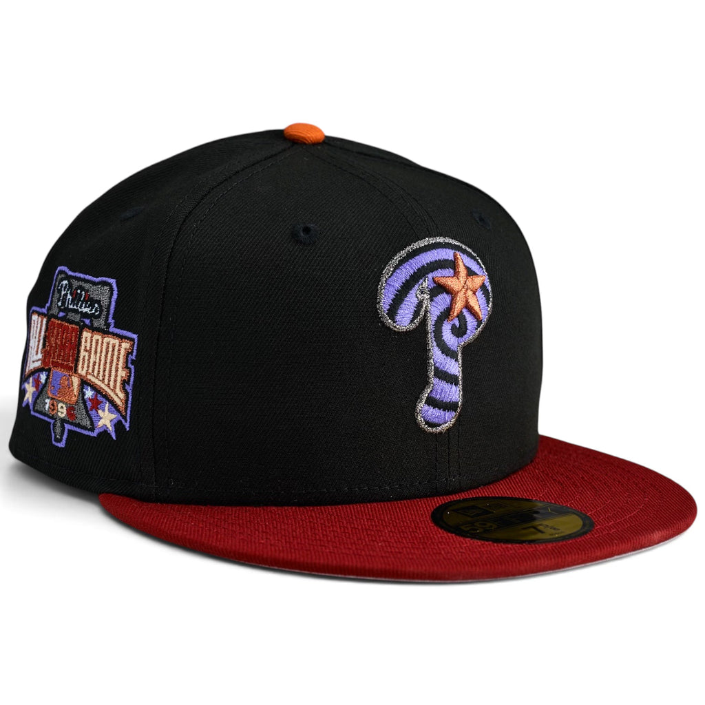 Philadelphia Phillies 🌀 PAIN 🌀 New Era 59Fifty Fitted Hat - Black / Brick Red