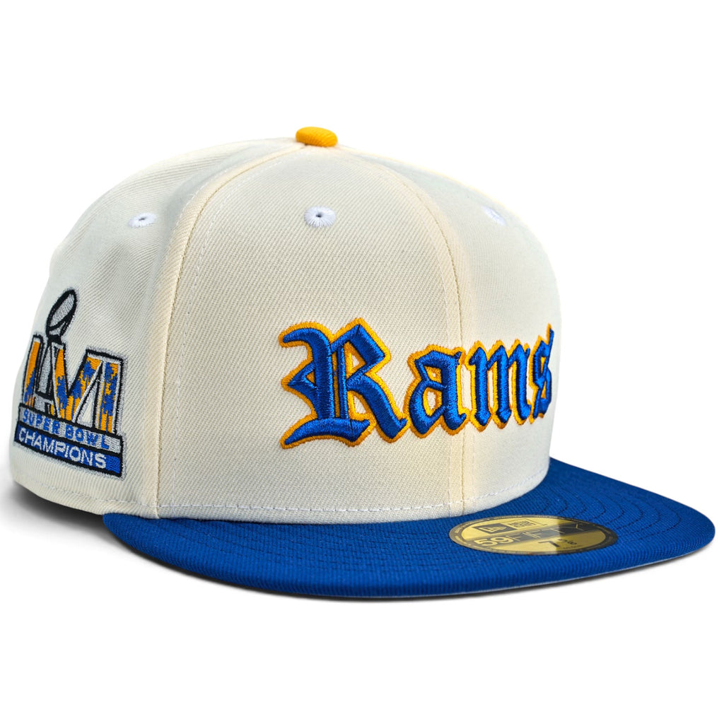 Los Angeles Rams 🐏 RAMPAGE 🐏 New Era 59Fifty Fitted Hat - Chrome White / Royal