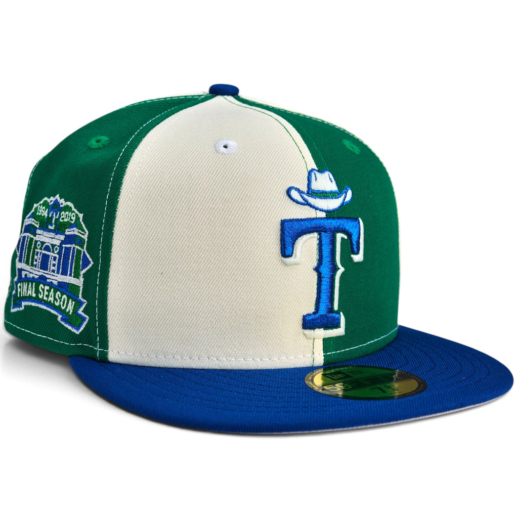 Texas Rangers "REWIND 2 REUNION" New Era 59Fifty Fitted Hat - Green & Chrome White Pinwheel / Royal