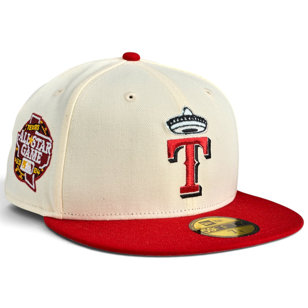 Texas Rangers 🔥🌶️ TEJAS PICANTE 🌶️🔥 New Era 59FIfty Fitted Hat -Chrome White / Red