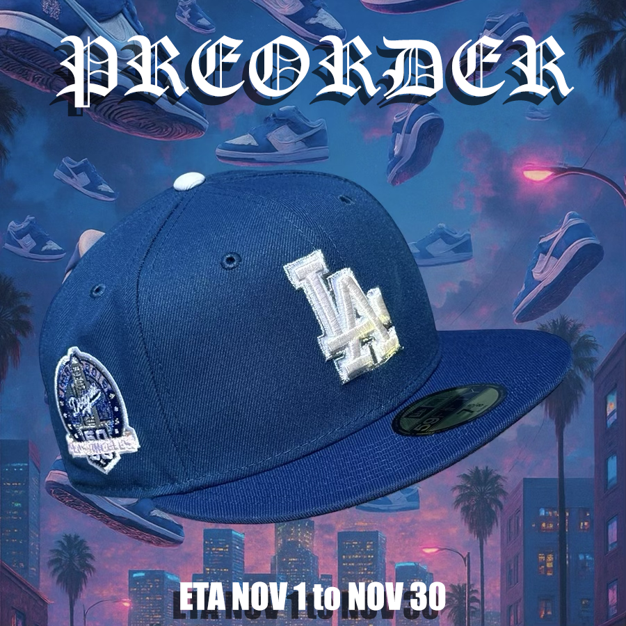 **PREORDER** ETA NOV 1 to NOV 30 Los Angeles Dodgers 🕊️💙 RAISED IN LA 💙🕊️ New Era 59Fifty Fitted Hat - Seashore Blue