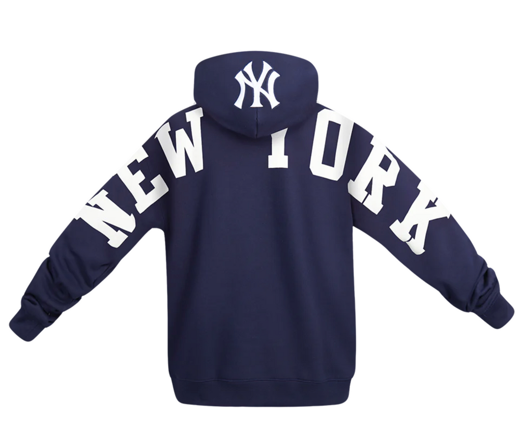 New York Yankees Wingspan Drop Shoulder Fleece Pullover Hoodie Sweater - Navy