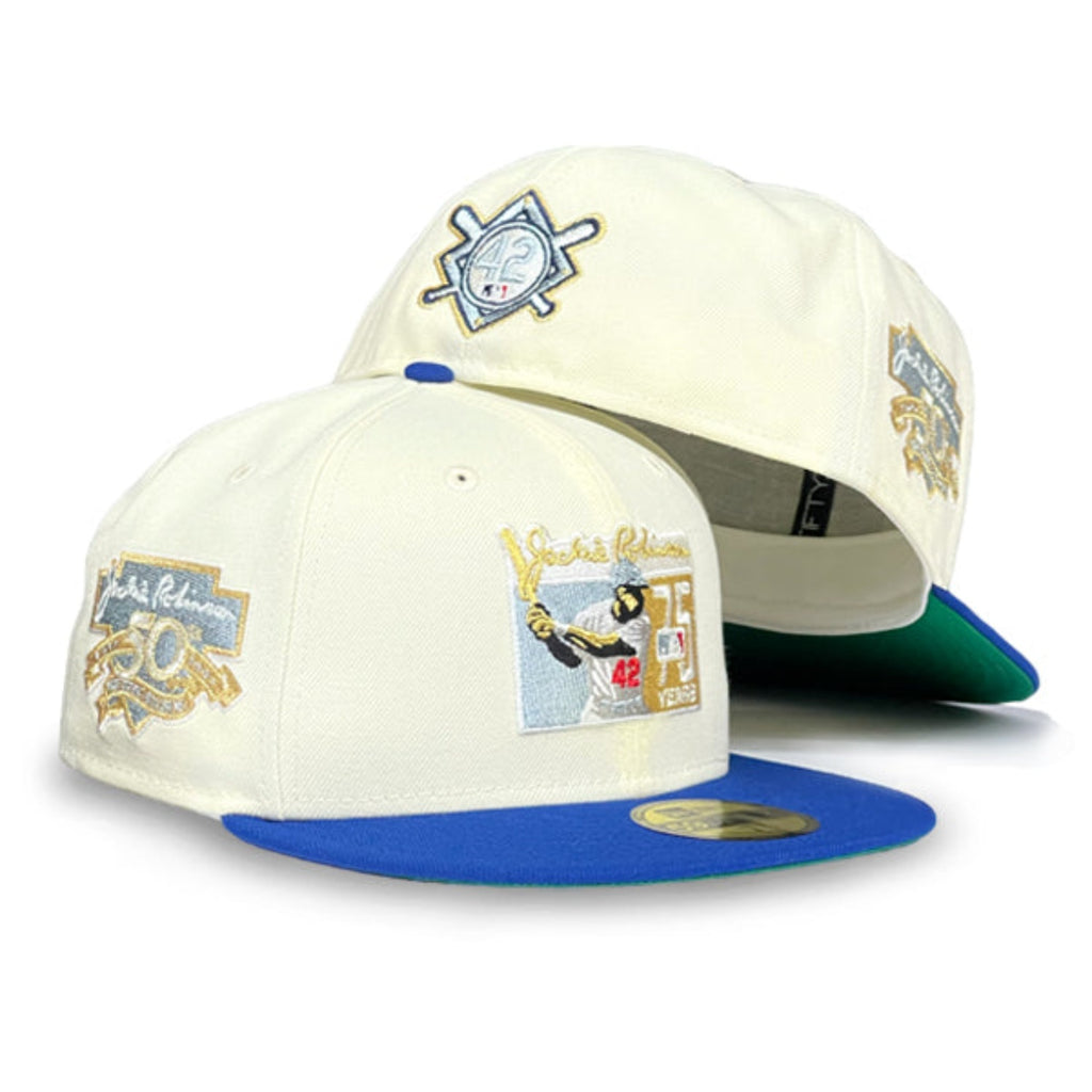 Jackie Robinson Robinson "Triple Jackie" New Era 59Fifty Fitted Hat - Chrome White / Royal