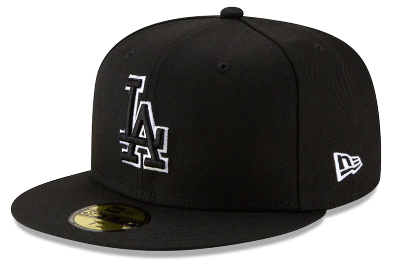 Los Angeles Dodgers Black On Black White Outline New Era 59Fifty Fitted