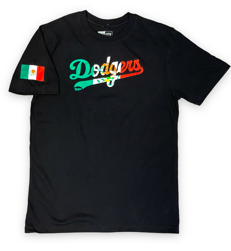 Los Angeles Dodgers Mexico Flag Wordmark New Era T-Shirt - Black