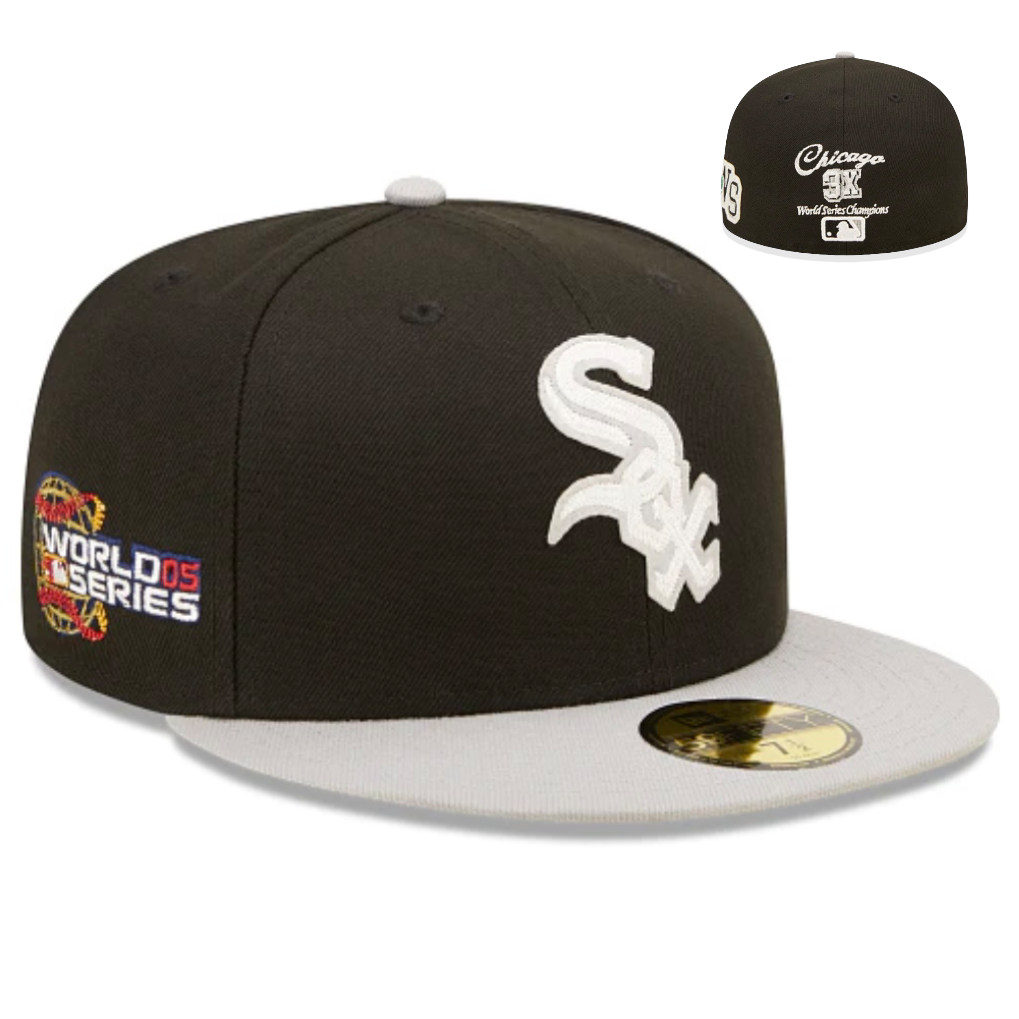 Chicago White Sox "Letterman" New Era 59Fifty Fitted Hat - Black / Grey