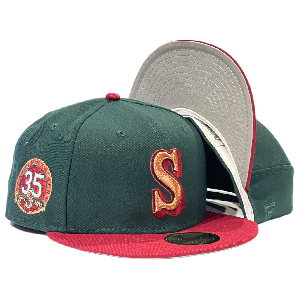 Seattle Mariners "Supersonics" 35th Anniversary New Era 59FIFTY Fitted Hat - Dark Green / Cardinal