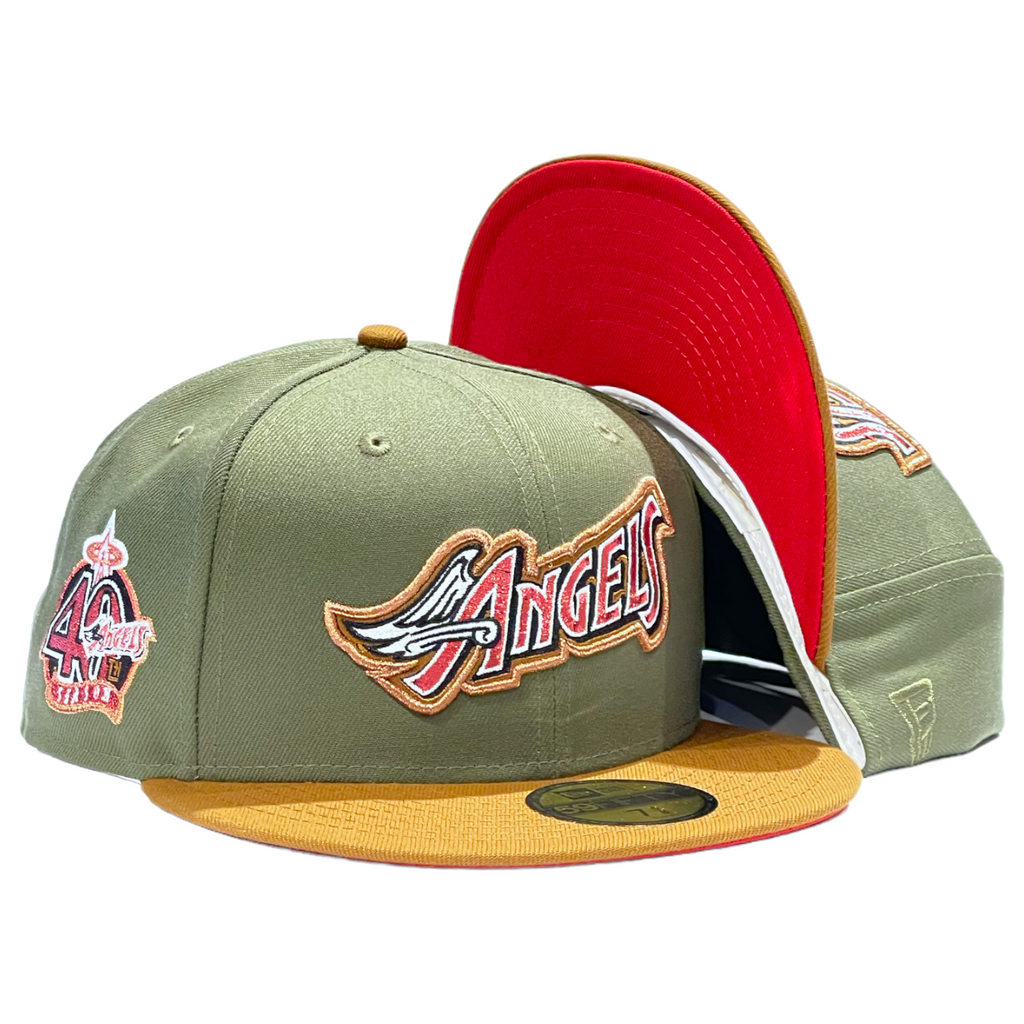 Anaheim Angels 40th Anniversary "Shock Drop 5" New Era 59FIFTY Fitted Hat - Olive / Toasted Peanut